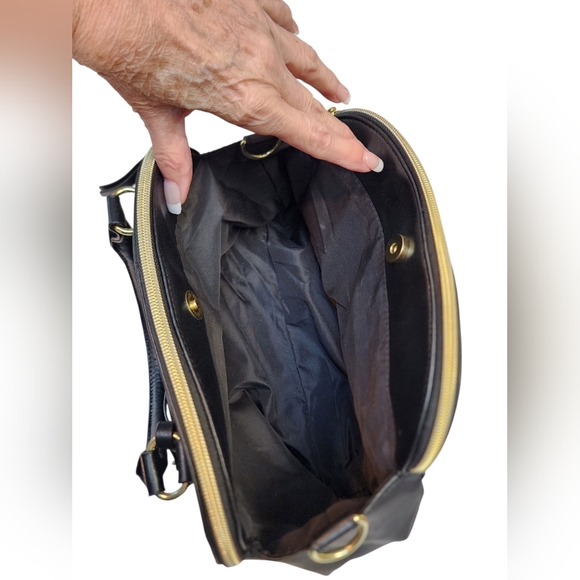 NICOLE MILLER Black and Gold Studded Satchel w/Crossbody Strap EUC - Picture 12 of 16